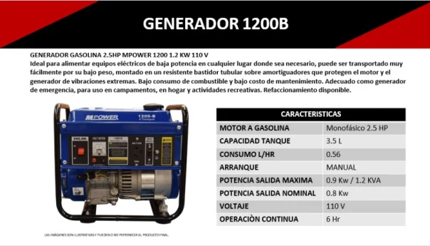 Motor mpower axq1200a con gran autonomia  de segunda mano - Maquinarias de Generación-Generadores Mpower 1200B Ifamsa